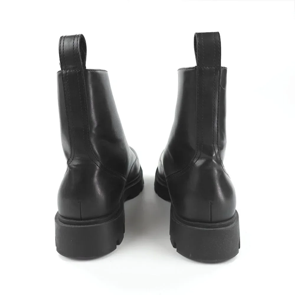 ZARA 100% Leather Lug Sole Zip Front Combat Boots Black Y2k Goth Grunge Indie
